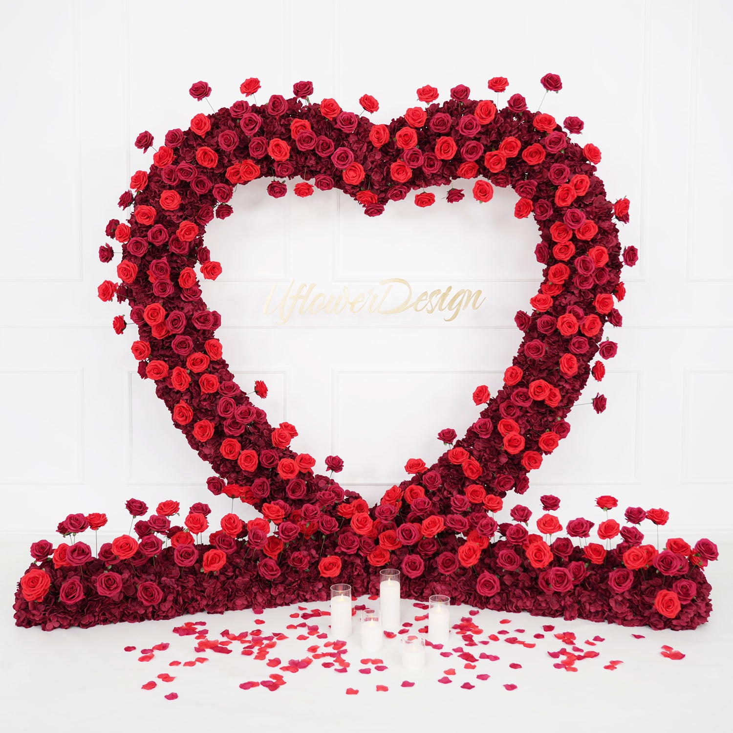 2m*2m(78.7 inch * 78.7 inch) Red Rose Heart Shape With Flower Row*2